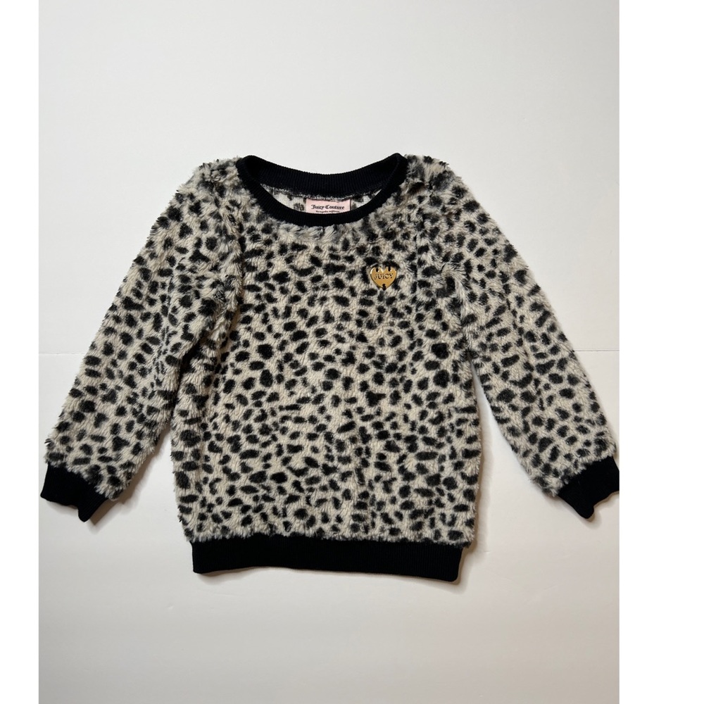 Juicy Couture Black/Print Animal Print Design Fuzzy Top Sweater Sz 4T (G…
